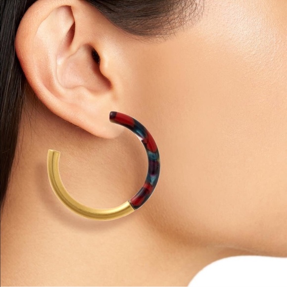 NEW Madewell Yellow Gold Colorful Open Medium Sized Hoop Earrings - Picture 7 of 8